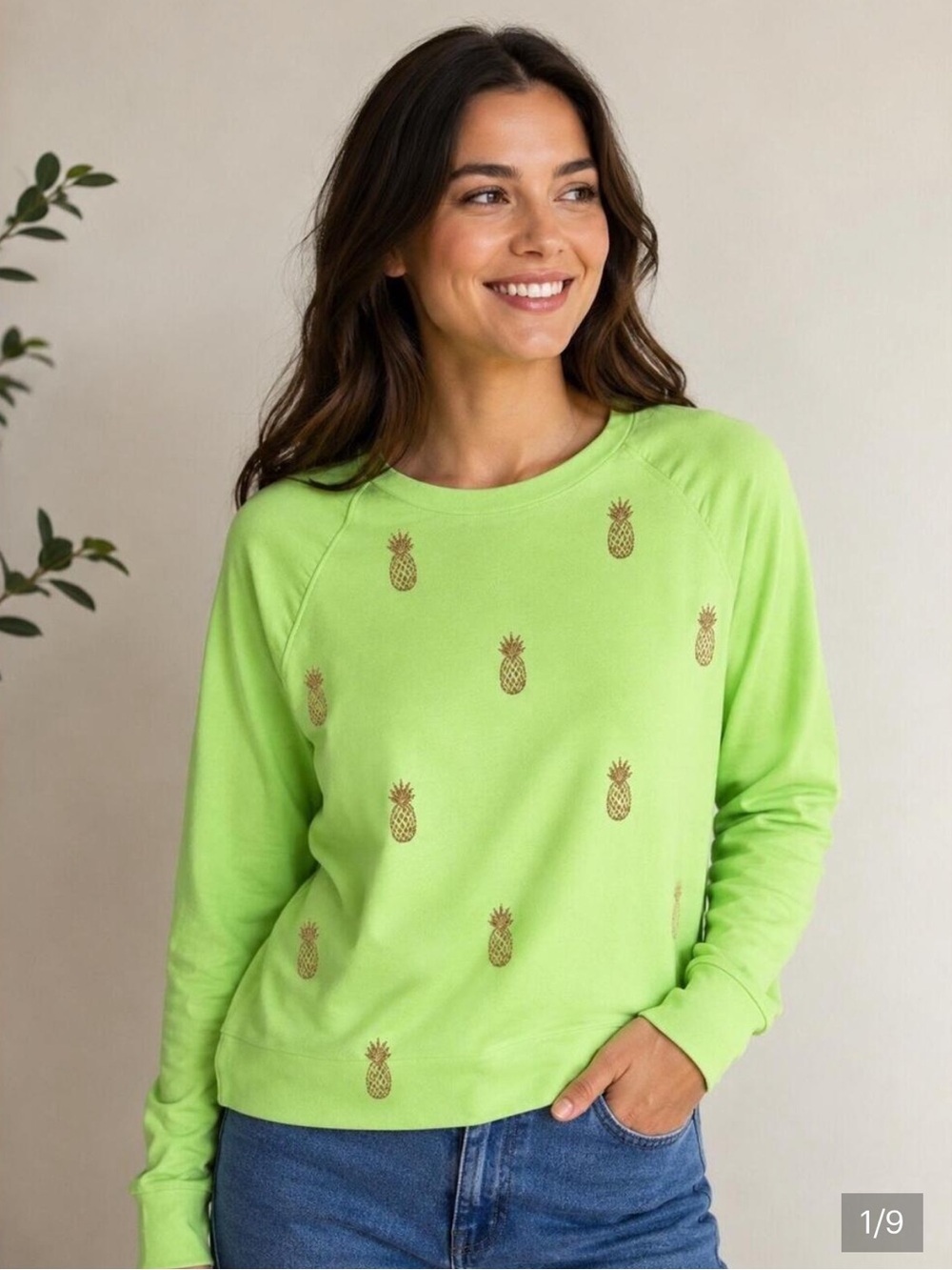 Lilly Pulitzer Embroidered Pineapple Green Pullover Sweatshirt